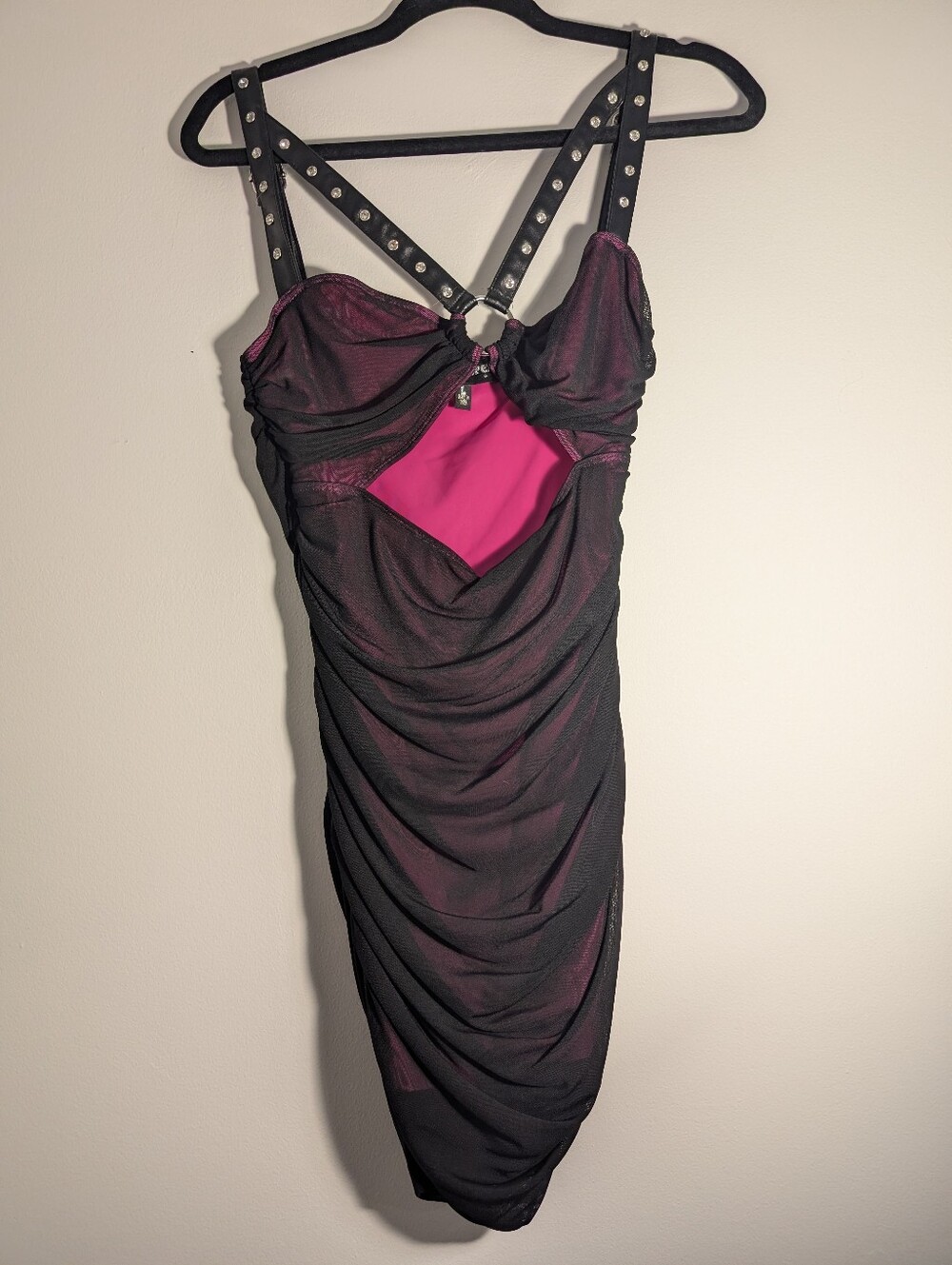 Horoscopez Black Pink Mesh Studded Mini Dress Size L